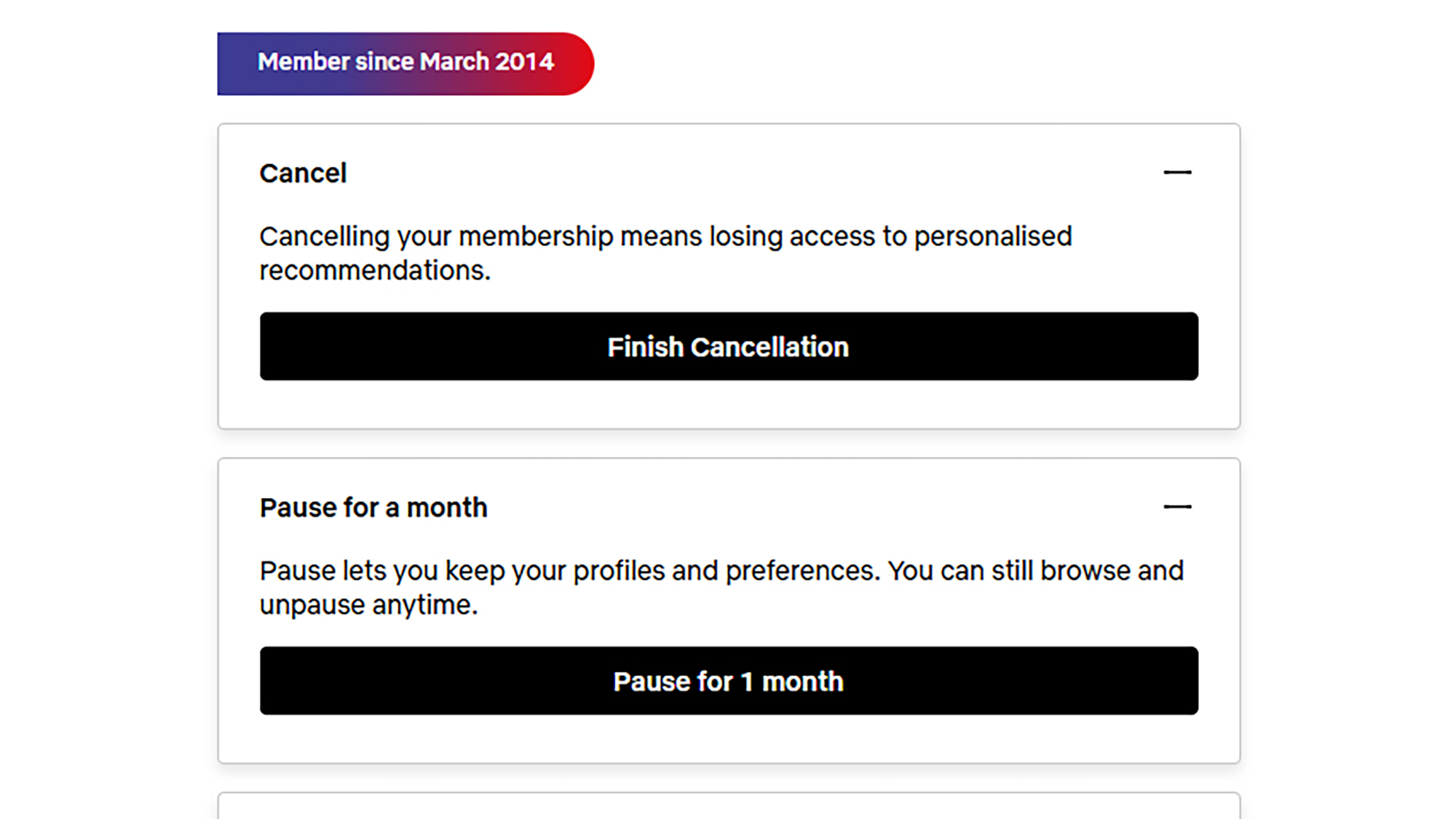 screenshot of cancellation screen