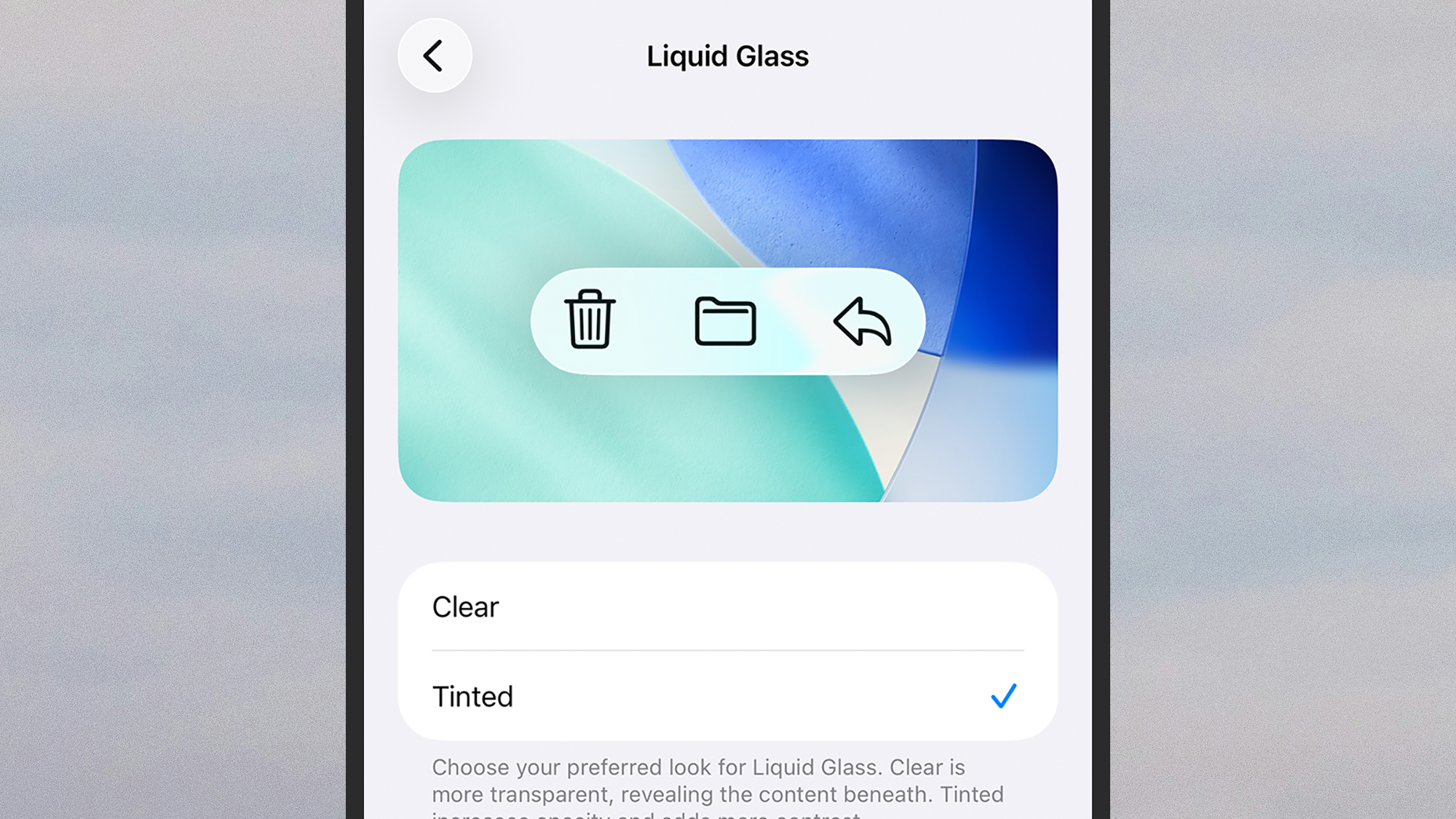 screenshot of liquid glass options on iphone