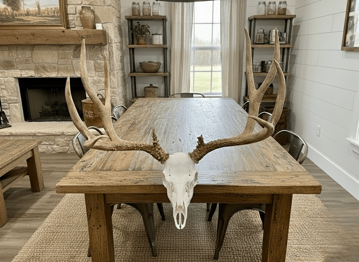 a 3D printed animal skull with antlers on a table