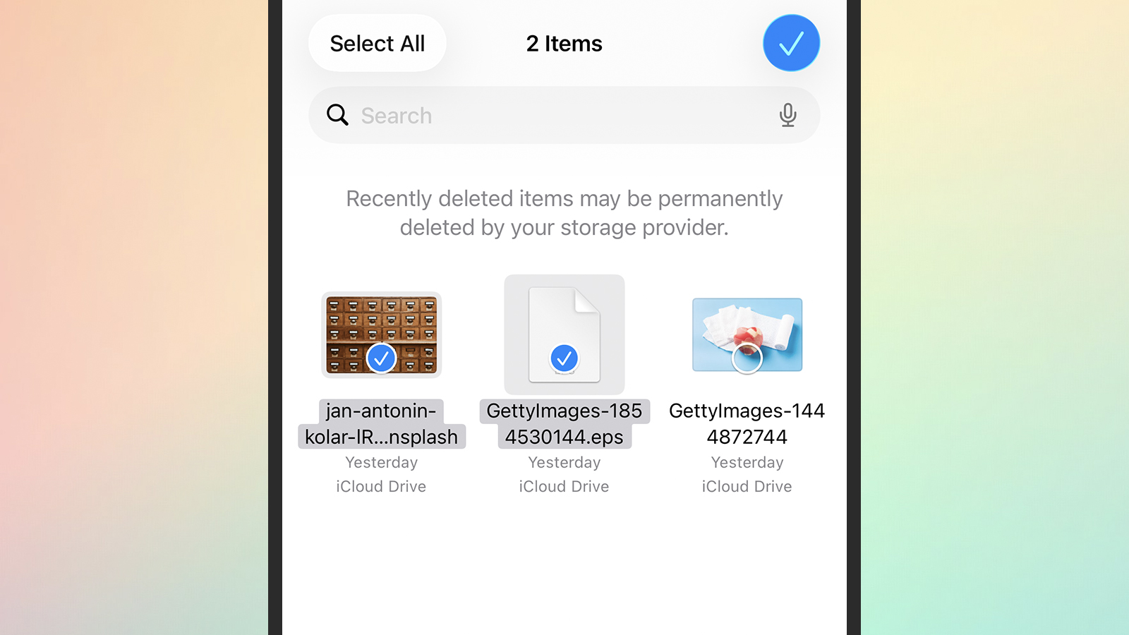 Screenshot of recovering files on apple device