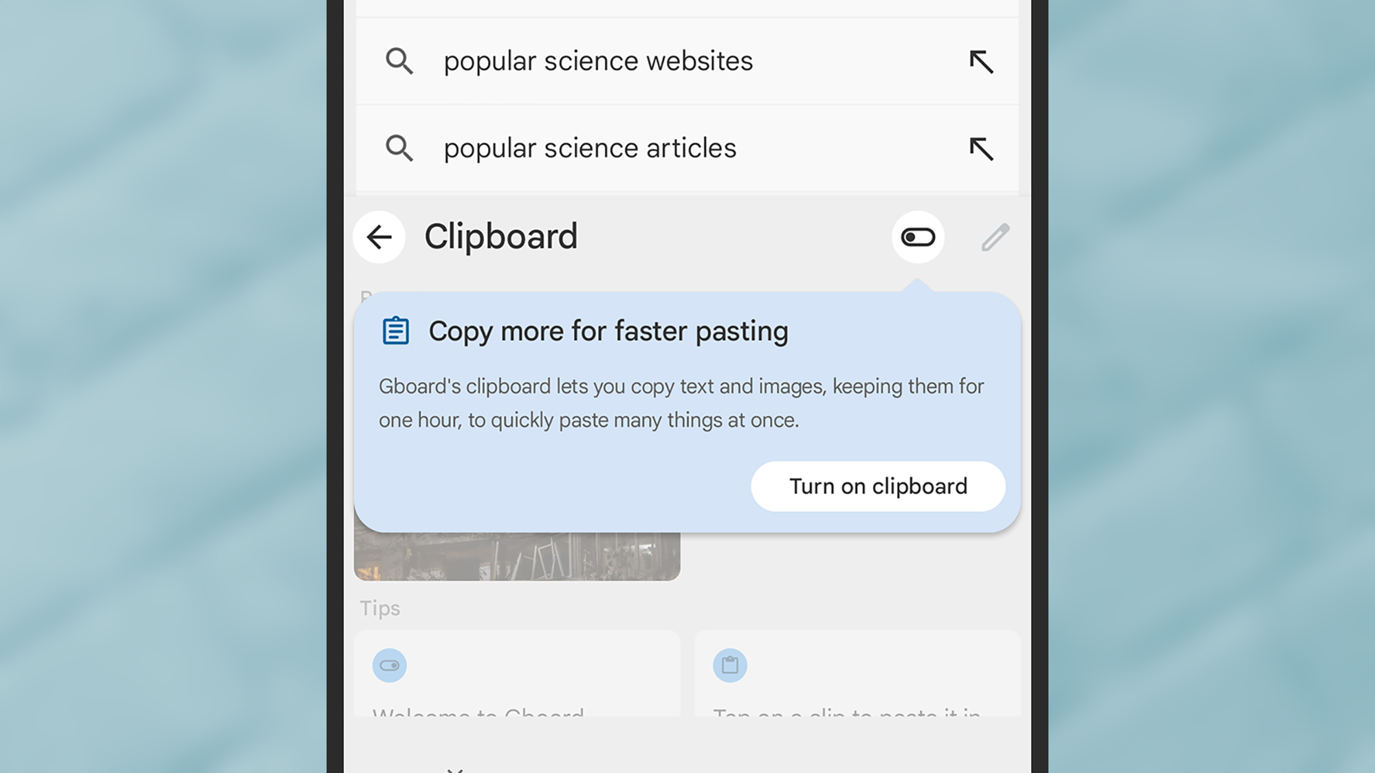 screenshot of activating clipboard