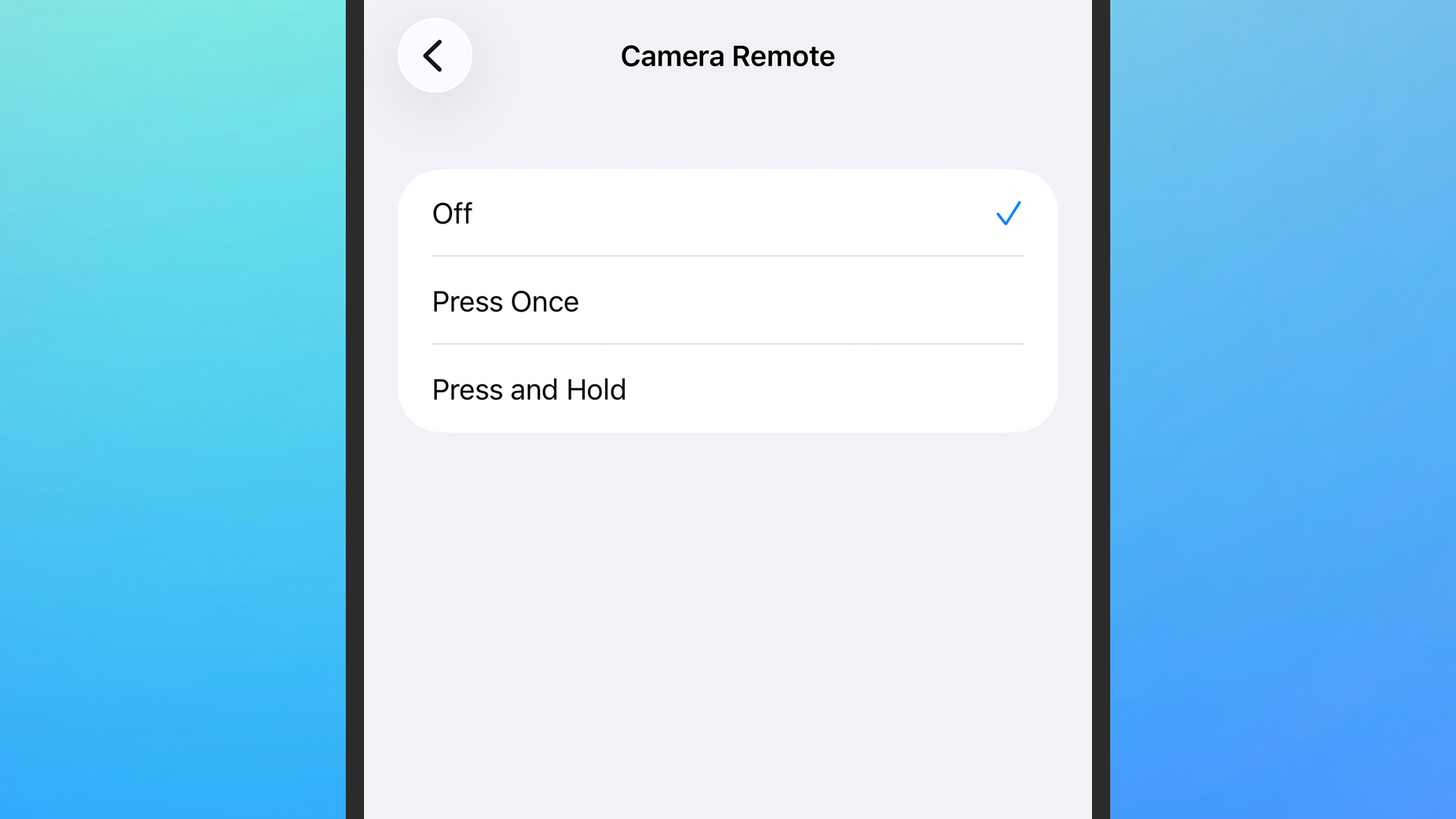 screenshot of camera remote options