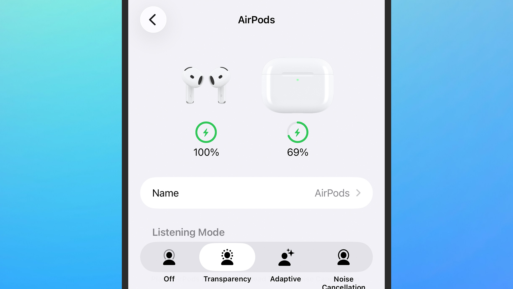 screenshot of connecting airpods options