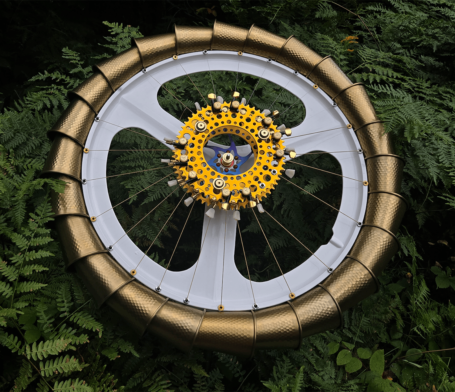 Instrument that resembles a bicycle wheel