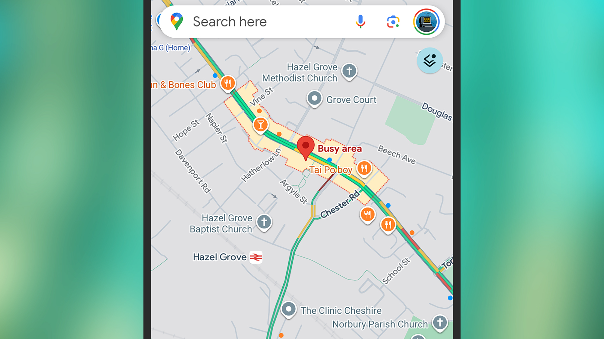 screenshot of busy areas on google maps