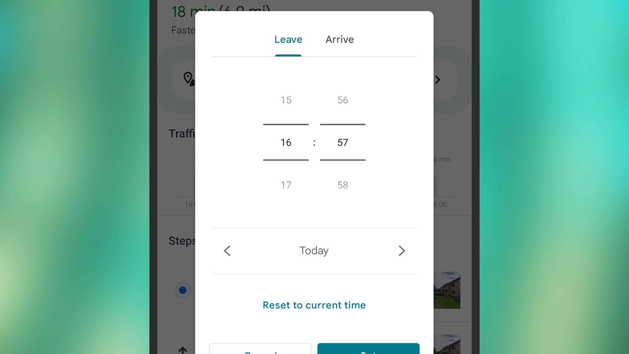 screenshot of setting time to leave