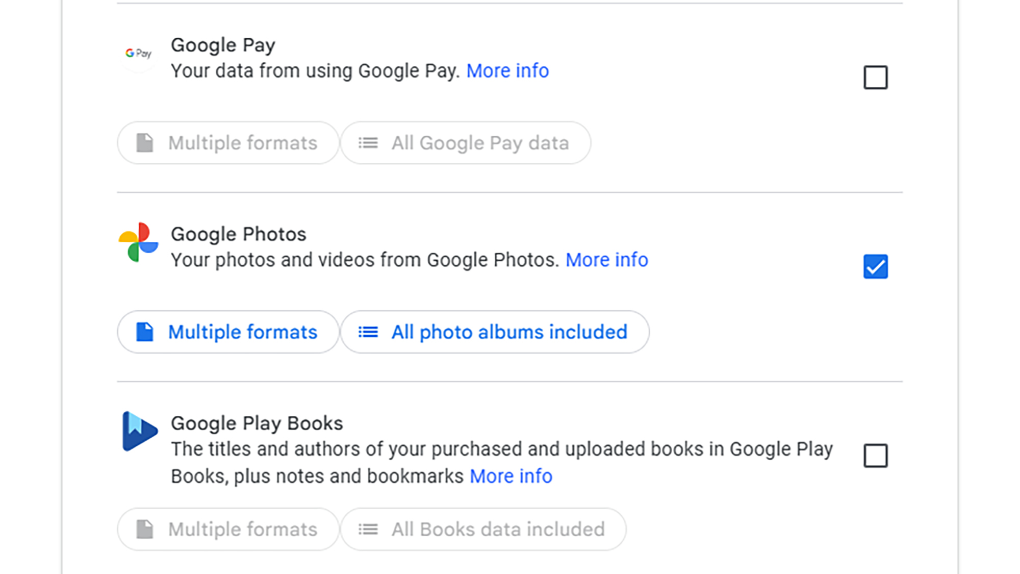 screenshot of google takeout