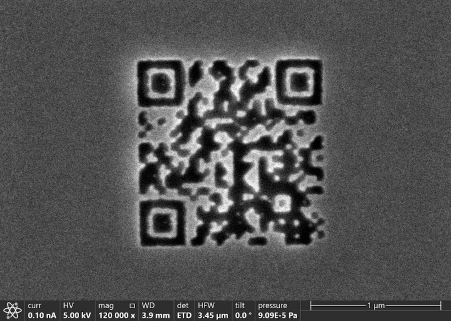 Electron microscope image of QR code