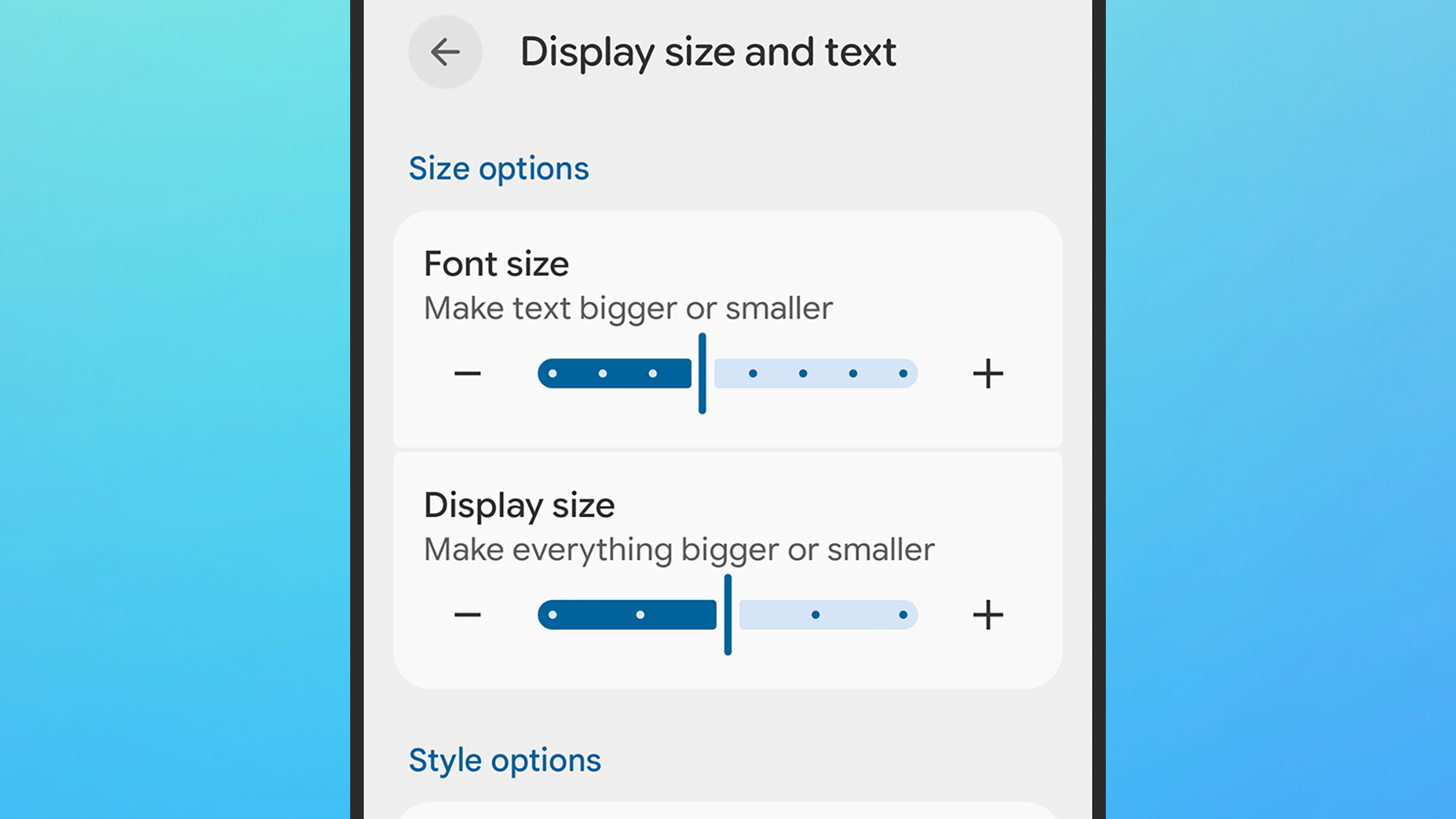 display size and text options on a pixel phone