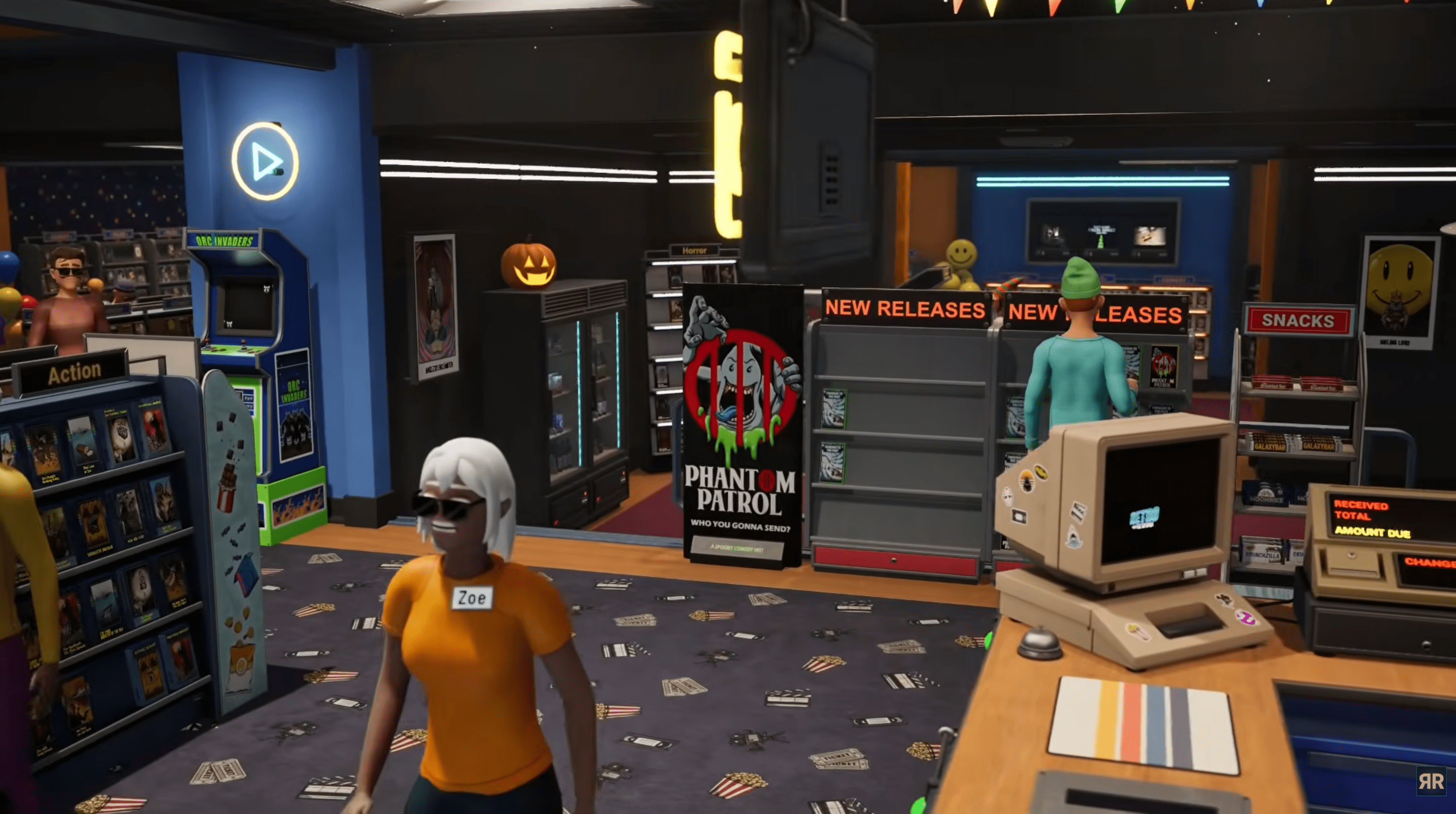 screenshot of interior of video store